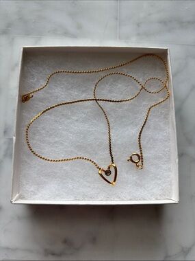 Gold Filled Heart Pendant Necklace with Center Stone - Women Jewelry